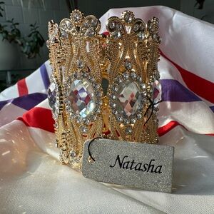 Natasha Couture Wanderlust Goldtone Oval-Cut Crystal Stretch Wide Cuff Bracelet